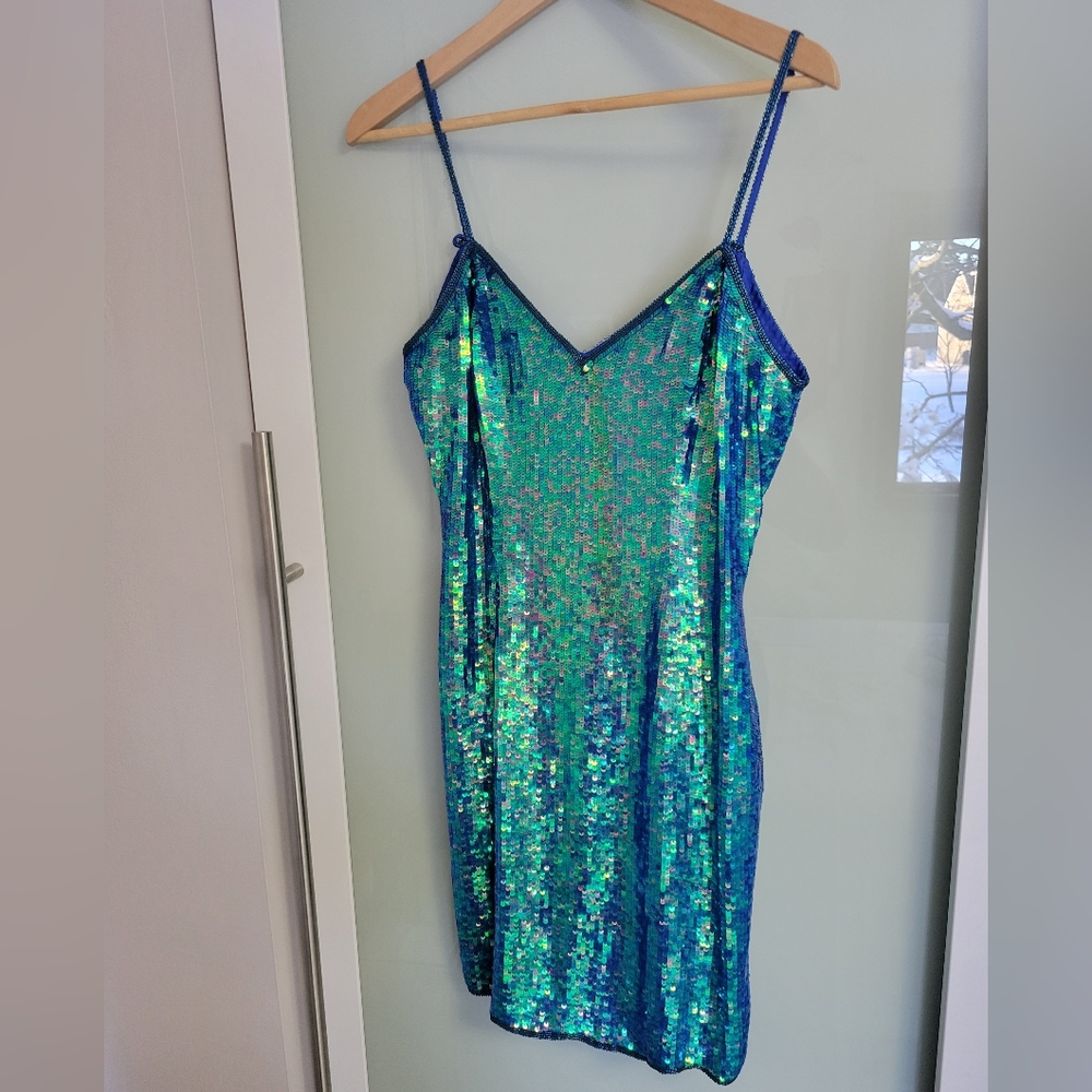 Niteline Vintage Mermaidcore Blue/Green Iridescent Sequined Silk Dress